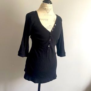 Torrid Vintage 2 18/20 Black V- Neck Ribbed 3/4 Sleeve Tunic Top Shirt